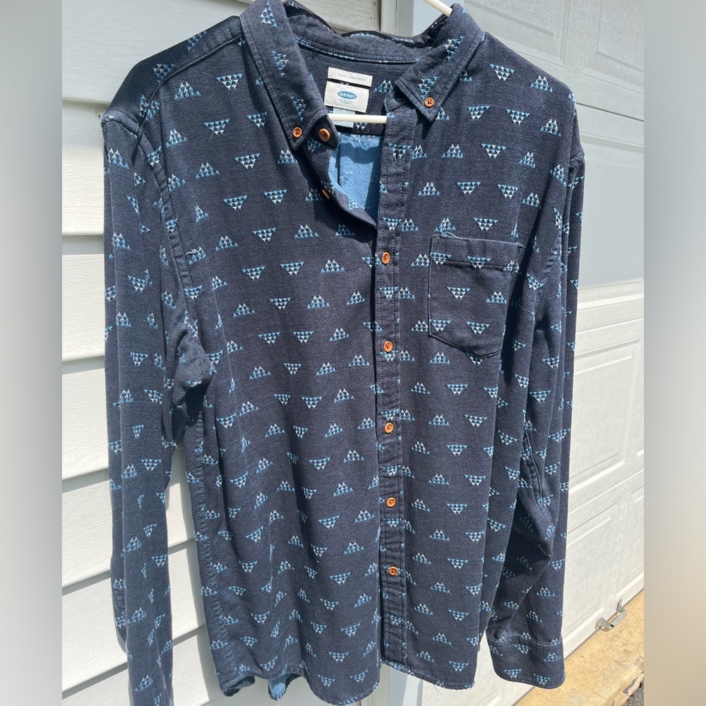 navy blue thick button down collared shirt